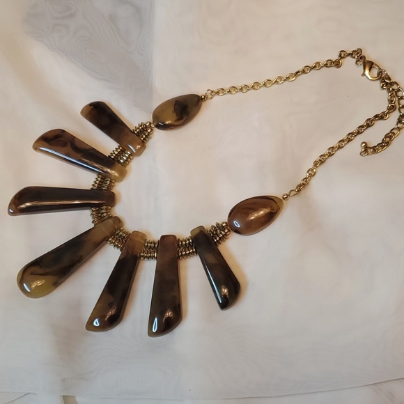 🐅CHUNKY TRIBAL GOLDEN FAUX TIGER'S EYE STATEMENT BIB NECKACE🐅 - Picture 5 of 6